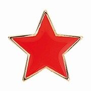 Red enamel star badge with polished gold metal border and secure pin fastening, five-pointed star design on white background