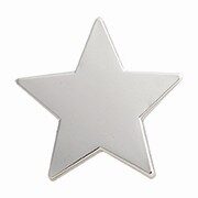 Silver enamel star badge with matching polished silver metal border and secure pin fastening, five-pointed star design on white background
