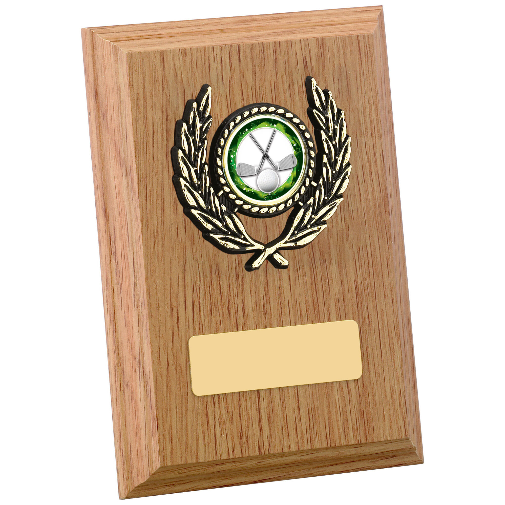 Light oak wooden shield with natural grain finish and classic traditional shape for engraved awards and plaques
