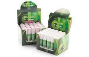 Two retail display boxes of white spray chalk aerosols for lawn bowls, showing multiple canisters arranged for sale