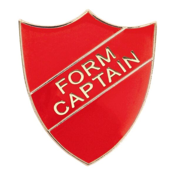 Red shield-shaped badge with white diagonal line and the words "FORM CAPTAIN" in white text.