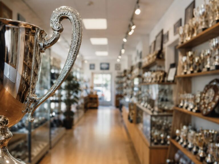 Trophies displayed inside the TrophyMan showroom